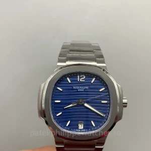 Super-Clone-Patek-Philippe-Nautilus-71181A-001-35.2mm-Womens-Luxury-Automatic-Watch-with-Blue-Wave-Dial-Front-View