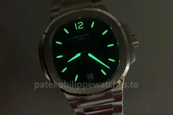 Super Clone Patek Philippe Nautilus 7118/1A-001 35.2mm women's automatic watch with blue wave dial and luminous markers glowing in the dark