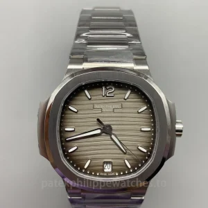 Super-Clone-Patek-Philippe-Nautilus-71181A-011-35.2mm-Womens-Automatic-Watch-with-Gray-Wave-Dial-Stainless-Steel-Bracelet-Front-View