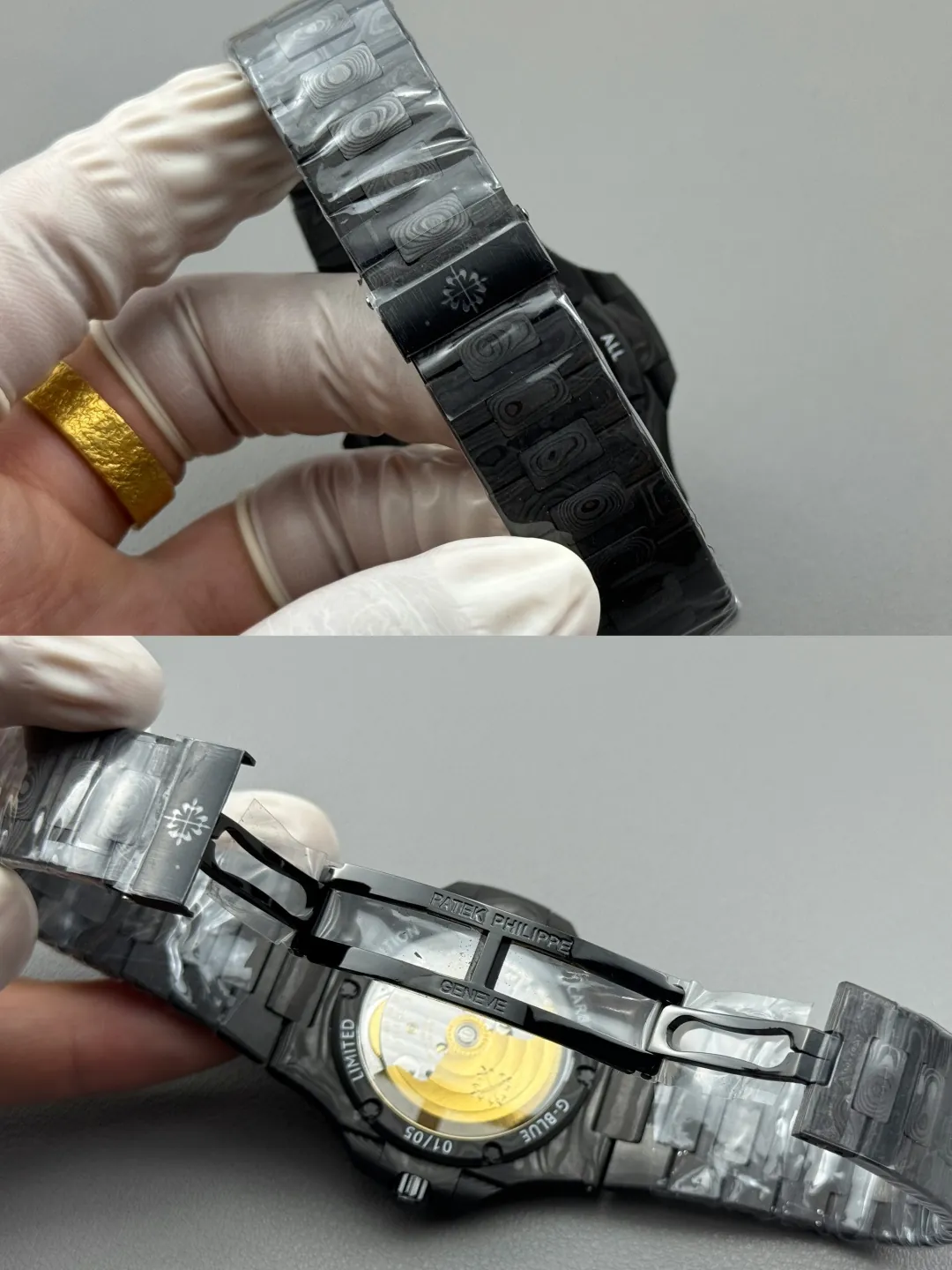 pp-diw-nautilus-5711-black (11) Patek Philippe DiW Nautilus 5711 40mm Matte Black Carbon Fiber Super Clone - Buckle Detail 1