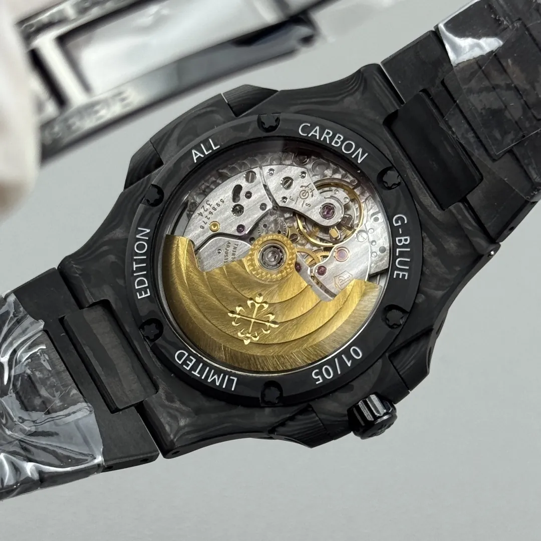 pp-diw-nautilus-5711-black (9) Patek Philippe DiW Nautilus 5711 40mm Matte Black Carbon Fiber Super Clone - Back View
