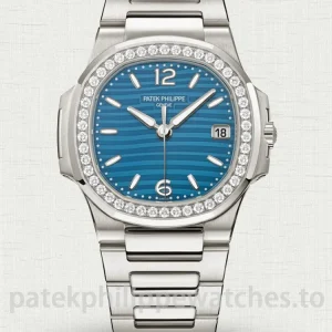 Patek Philippe Nautilus 7010/1G-013 32mm Super Clone Sky Blue Diamond Bezel Swiss Quartz Movement - Main Image