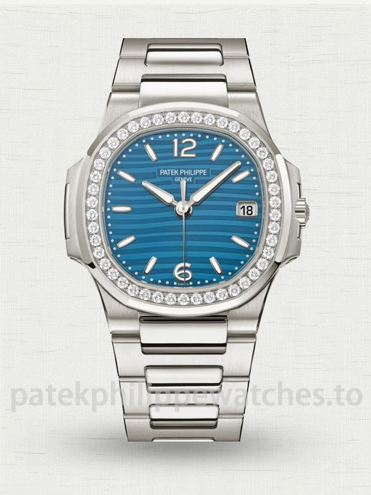 pp-nautilus-7010-1g (2) Patek Philippe Nautilus 7010/1G-013 32mm Super Clone Sky Blue Diamond Bezel Swiss Quartz Movement - Main Image