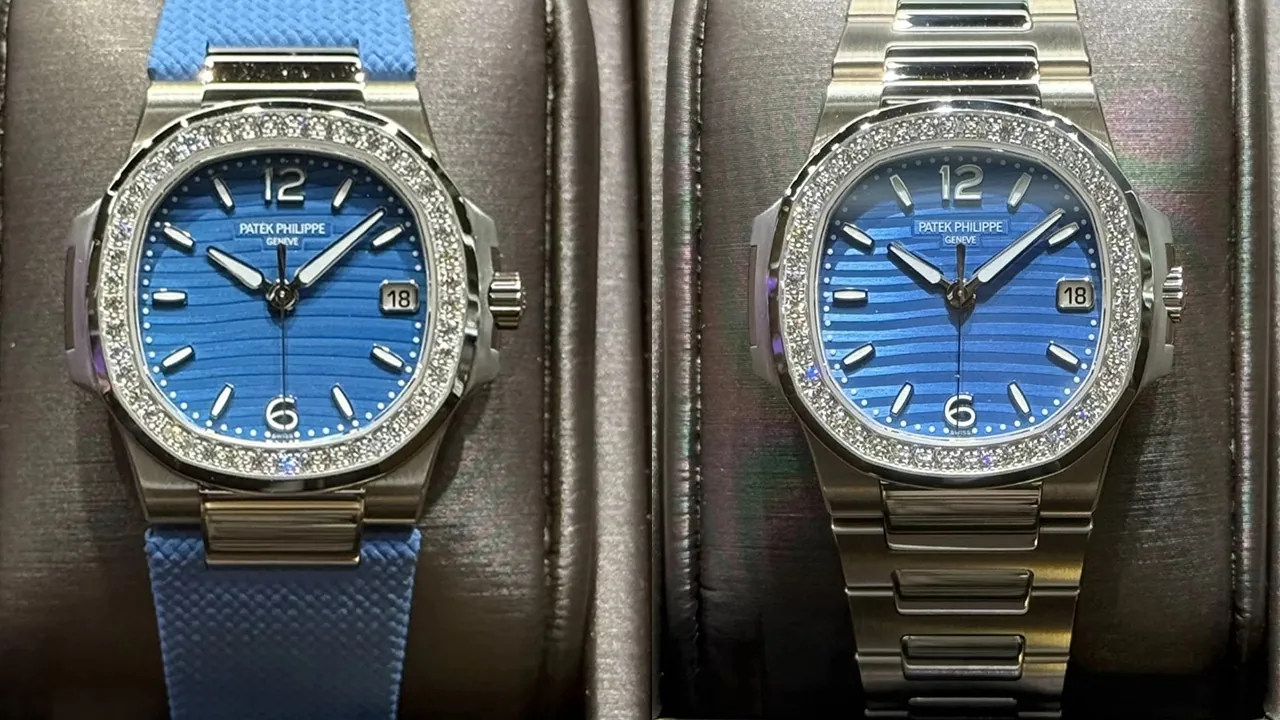 Patek Philippe Nautilus 7010 32mm sky blue dial diamond bezel Super Clone – steel bracelet and complimentary blue strap options
