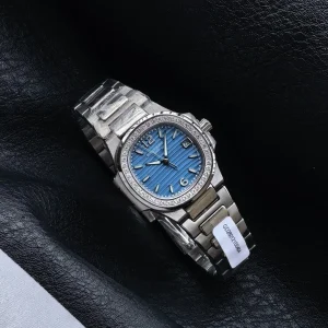 Patek Philippe Nautilus 7010/1G-013 32mm Super Clone Sky Blue Diamond Bezel Swiss Quartz Movement - Dial Detail 4