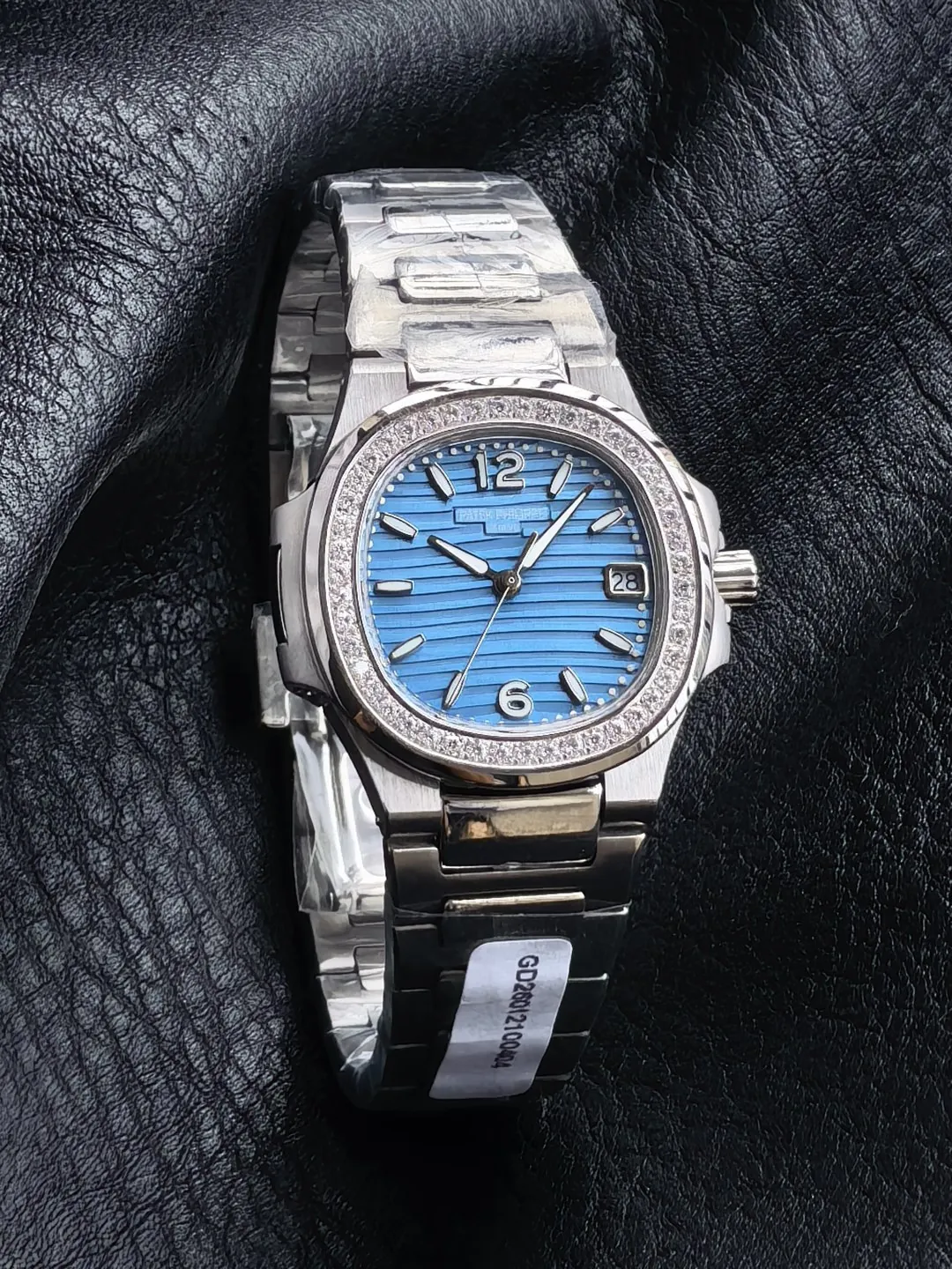 pp-nautilus-7010-1g (8) Patek Philippe Nautilus 7010/1G-013 32mm Super Clone Sky Blue Diamond Bezel Swiss Quartz Movement - Dial Detail 3