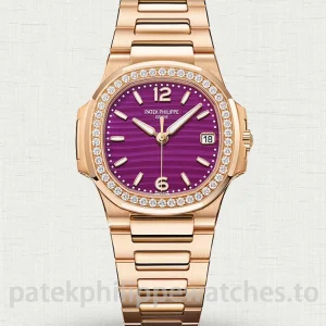 Patek Philippe Nautilus 7010/1R-013 Ladies 32mm Purple Dial Rose Gold Super Clone Watch - Main Image