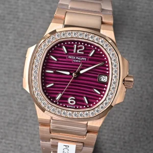 Patek Philippe Nautilus 7010/1R-013 Ladies 32mm Purple Dial Rose Gold Super Clone Watch - Dial Detail 3
