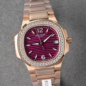 Patek Philippe Nautilus 7010/1R-013 Ladies 32mm Purple Dial Rose Gold Super Clone Watch - Dial Detail 2