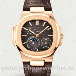 UMI 1:1 Super Clone Patek Philippe Nautilus 5712R-001 40mm Rose Gold Chocolate Brown Dial Alligator Leather Strap - Main Image