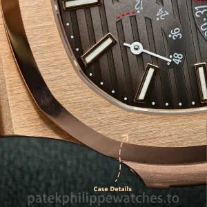 UMI 1:1 Super Clone Patek Philippe Nautilus 5712R-001 40mm Rose Gold Chocolate Brown Dial Alligator Leather Strap - Dial Detail 4