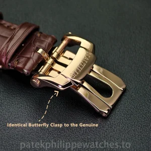 UMI 1:1 Super Clone Patek Philippe Nautilus 5712R-001 40mm Rose Gold Chocolate Brown Dial Alligator Leather Strap - Buckle Detail 1