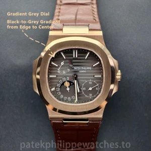 UMI 1:1 Super Clone Patek Philippe Nautilus 5712R-001 40mm Rose Gold Chocolate Brown Dial Alligator Leather Strap - Dial Detail 5