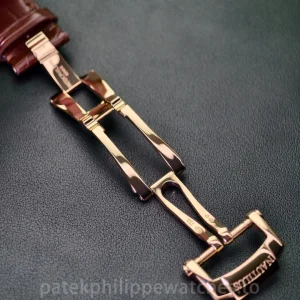 UMI 1:1 Super Clone Patek Philippe Nautilus 5712R-001 40mm Rose Gold Chocolate Brown Dial Alligator Leather Strap - Buckle Detail 3