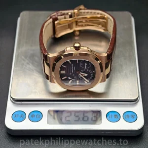 UMI 1:1 Super Clone Patek Philippe Nautilus 5712R-001 40mm Rose Gold Chocolate Brown Dial Alligator Leather Strap - Weight