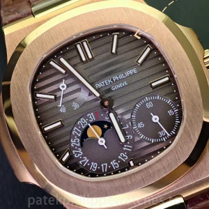 UMI 1:1 Super Clone Patek Philippe Nautilus 5712R-001 40mm Rose Gold Chocolate Brown Dial Alligator Leather Strap - Front View