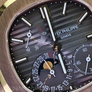 UMI 1:1 Super Clone Patek Philippe Nautilus 5712R-001 40mm Rose Gold Chocolate Brown Dial Alligator Leather Strap - Dial Detail 1