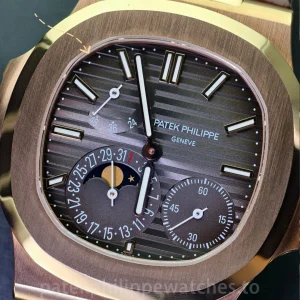 UMI 1:1 Super Clone Patek Philippe Nautilus 5712R-001 40mm Rose Gold Chocolate Brown Dial Alligator Leather Strap - Dial Detail 2