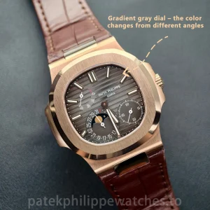 UMI 1:1 Super Clone Patek Philippe Nautilus 5712R-001 40mm Rose Gold Chocolate Brown Dial Alligator Leather Strap - Dial Detail 3