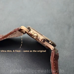 UMI 1:1 Super Clone Patek Philippe Nautilus 5712R-001 40mm Rose Gold Chocolate Brown Dial Alligator Leather Strap - Right Side