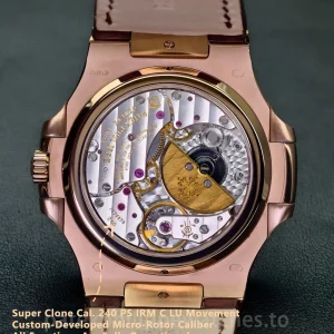UMI 1:1 Super Clone Patek Philippe Nautilus 5712R-001 40mm Rose Gold Chocolate Brown Dial Alligator Leather Strap - Back View